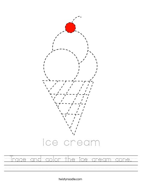 Trace and color the ice cream cone worksheet