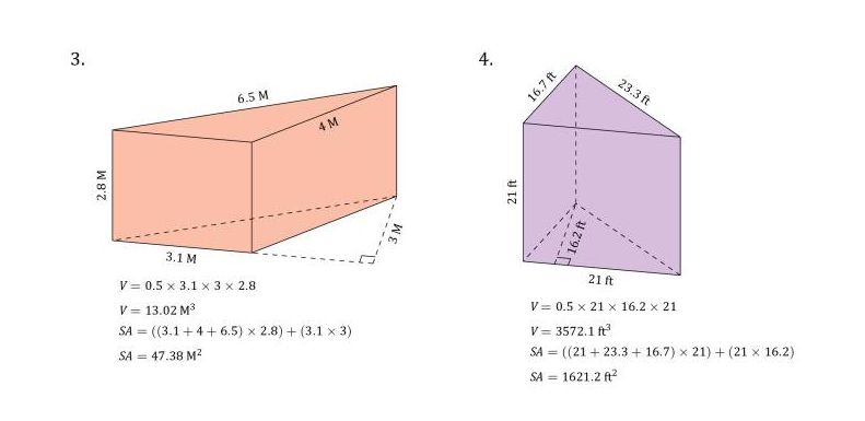 Triangular prisms surface area and volume â math