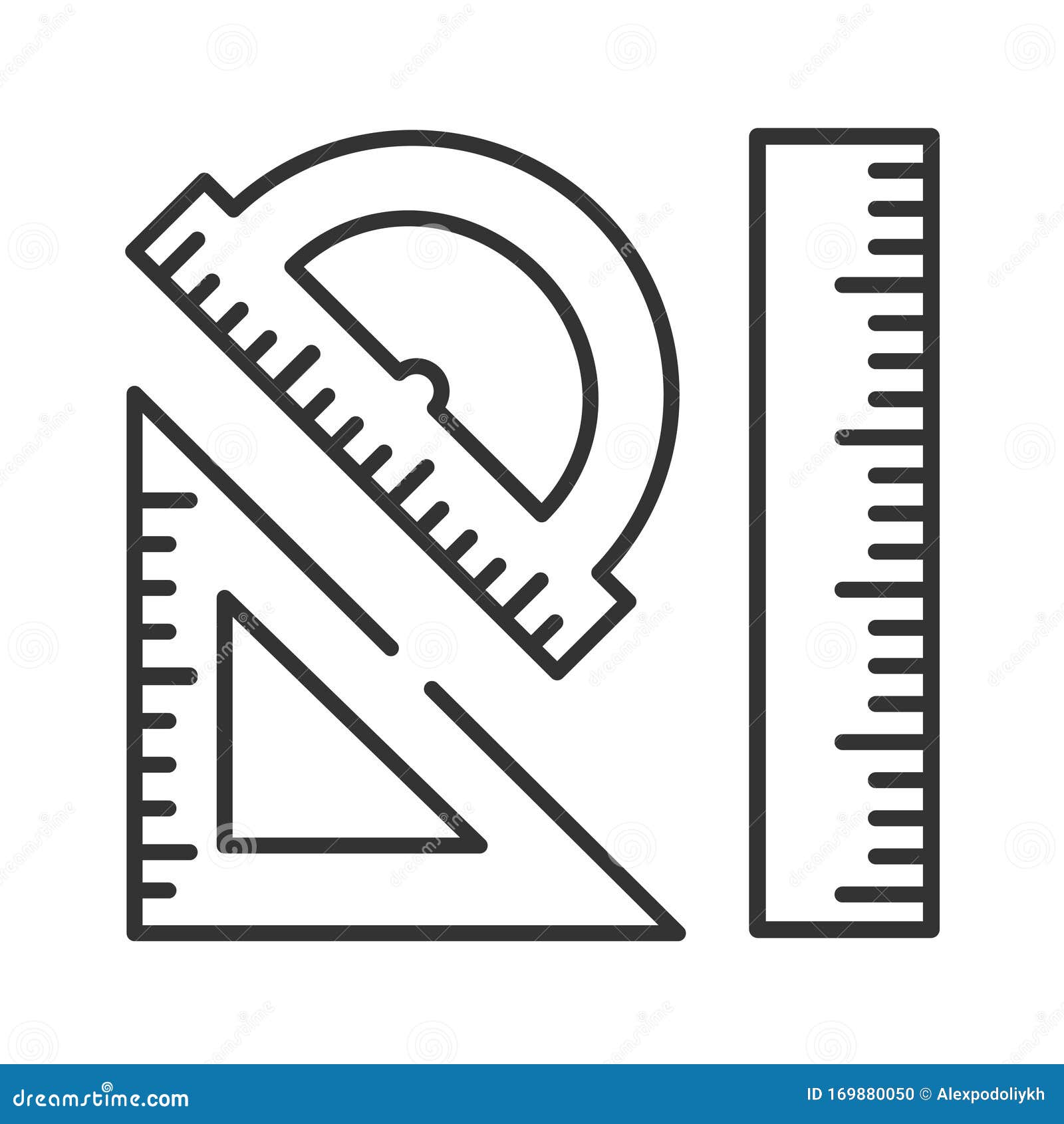 Rulers black line icon measuring tools ruler triangle protractor correct form and sizes school office supplies stock illustration