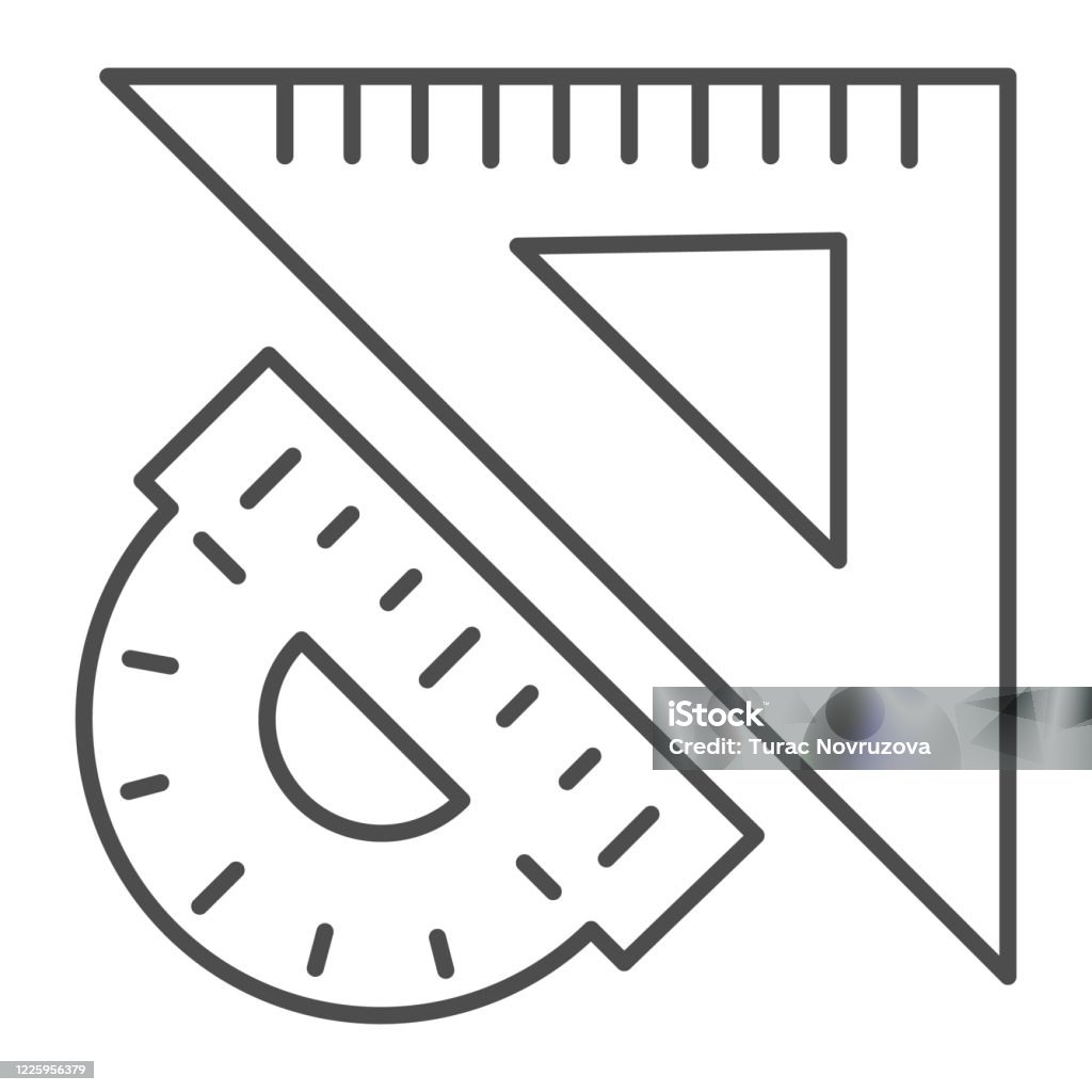 Triangular ruler and protractor thin line icon stationery concept measuring and drawing tools sign on white background school triangle ruler with protractor symbol in outline style vector stock illustration