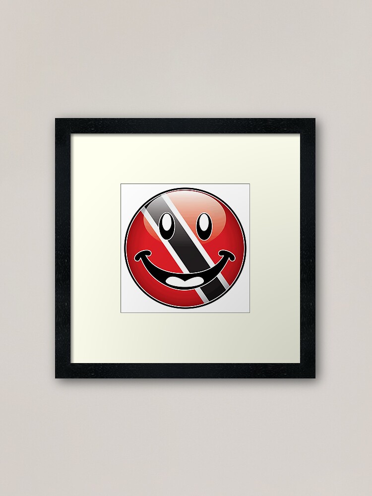 Trinidad and tobago flag happy face smiley emoji button framed art print for sale by identiti