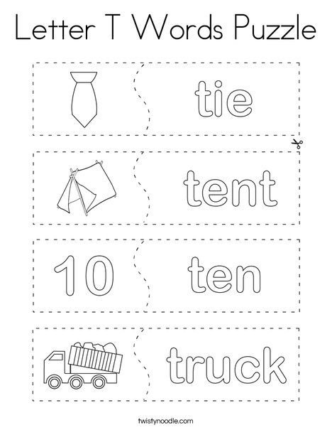 Letter t words puzzle coloring page