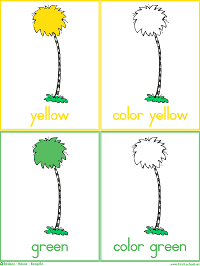Colorful trees flash cards color words worksheets preschool lesson plan printable activities dr seuss the lorax