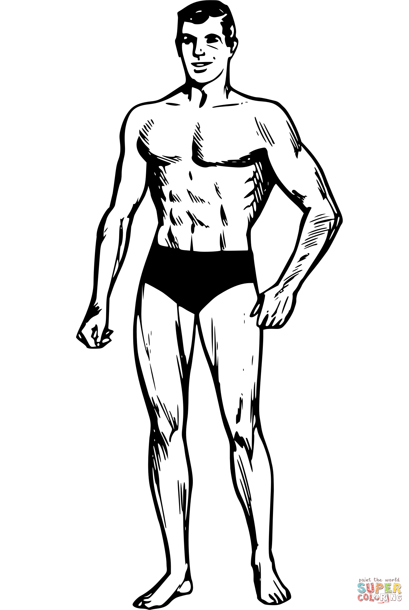 Vintage man in swimming trunks coloring page free printable coloring pages