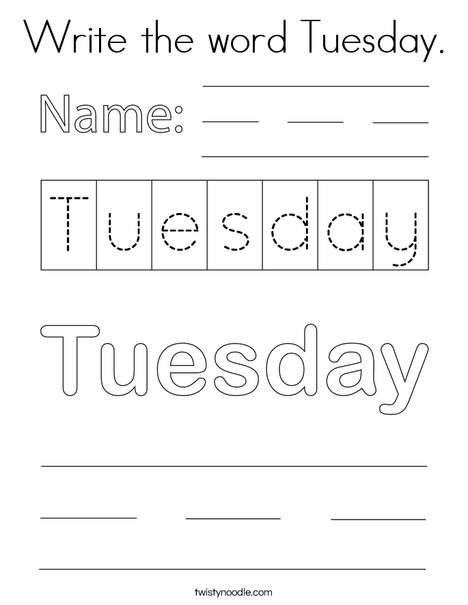 Write the word tuesday coloring page