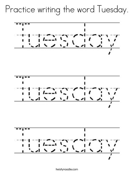 Practice writing the word tuesday coloring page