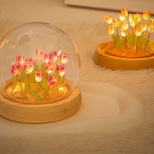 Kmf diy tulipane night light handmade flower tulip lamp material package birthday party home bedroom office decoration