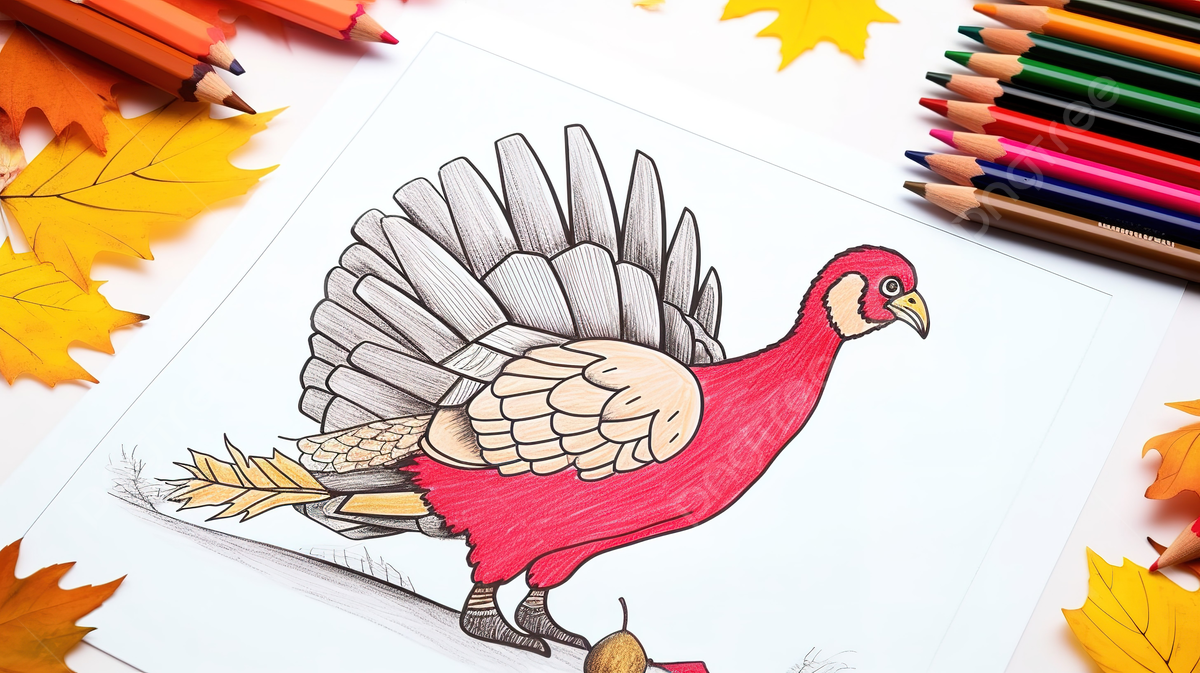 An adult coloring page of a turkey with colored markers and colored pencils background easy turkey picture to draw background image and wallpaper for free download