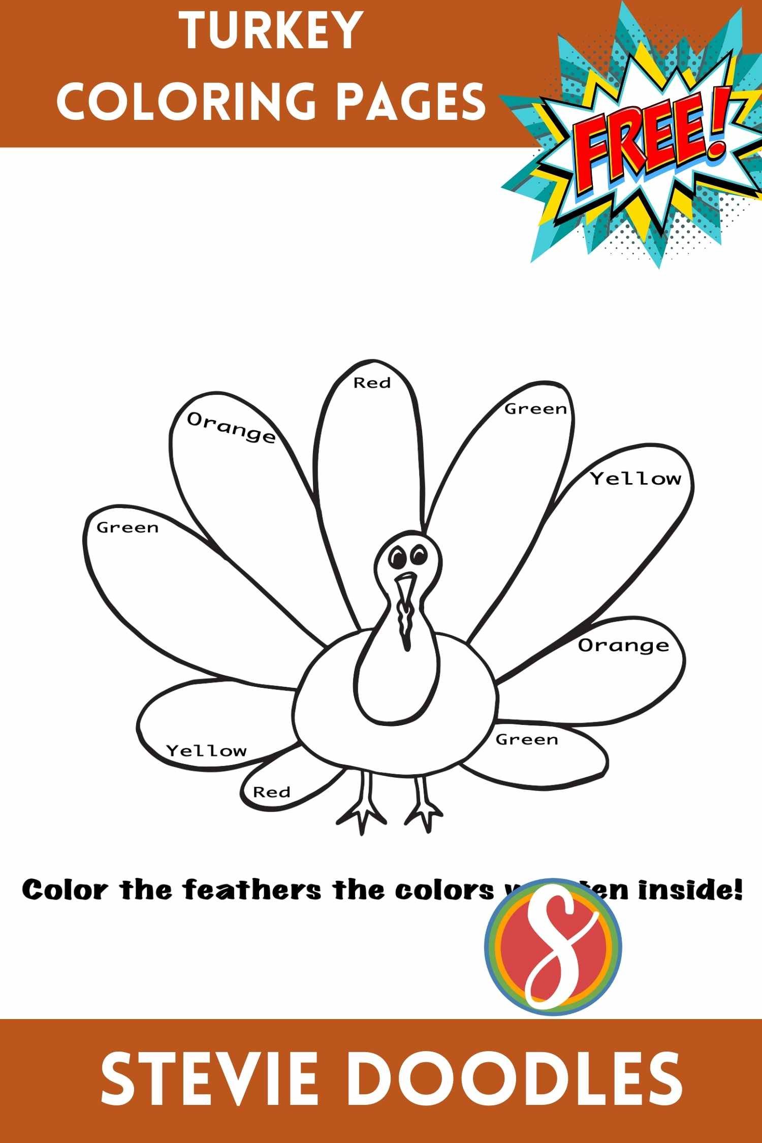 Free turkey coloring pages â stevie doodles