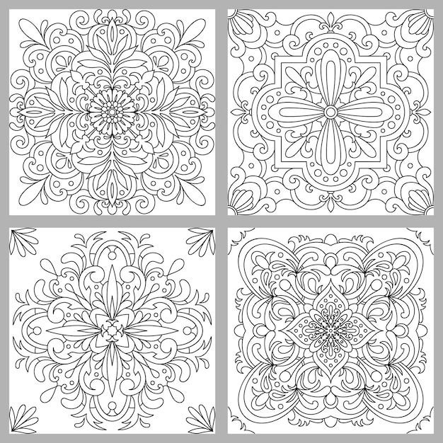 Premium vector vector set decorative ornament tile pattern coloring page linear art