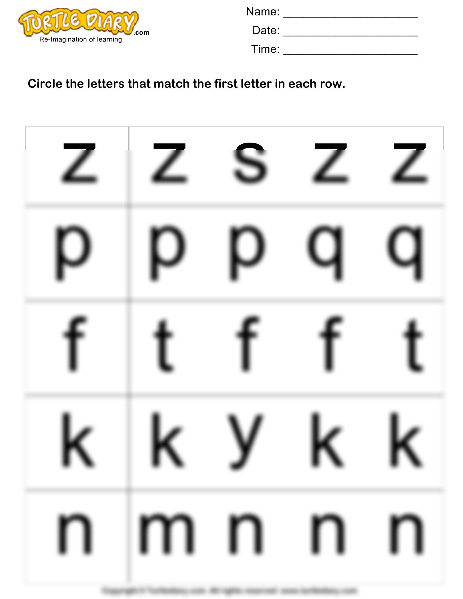 Solution circle the matching letter z p f k n