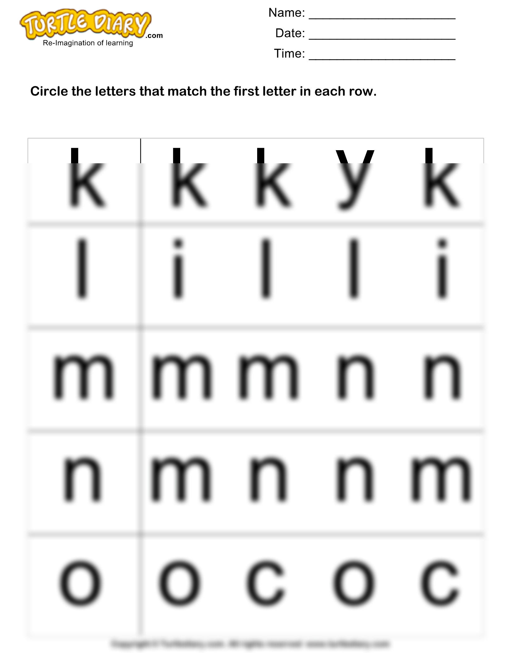 Solution circle the matching letter k l m n o