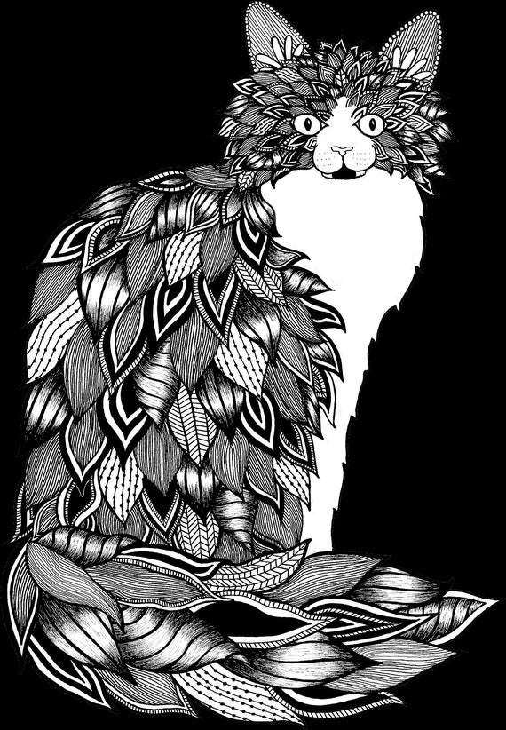 Tuxedo cat coloring page for adults multiple format downloadable coloring page