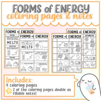 Forms of energy coloring pagesnotes a by misos classroom tpt