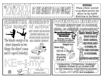 Kinetic and potential energy coloring sheet for interactive notebook