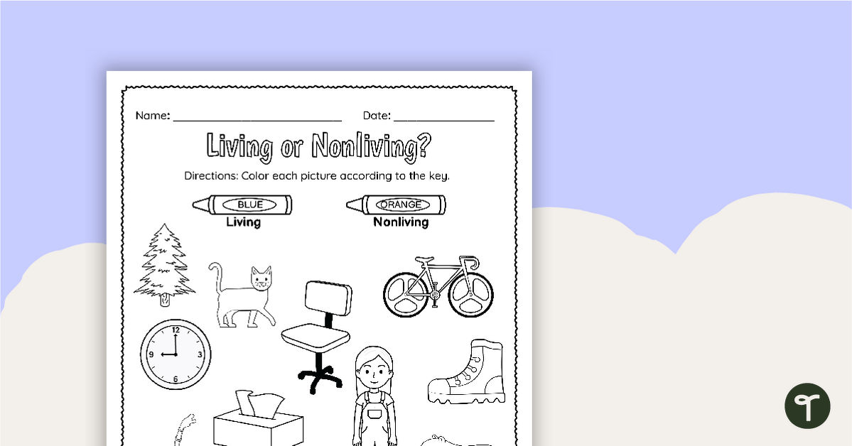 Living or nonliving color by code worksheet teach starter