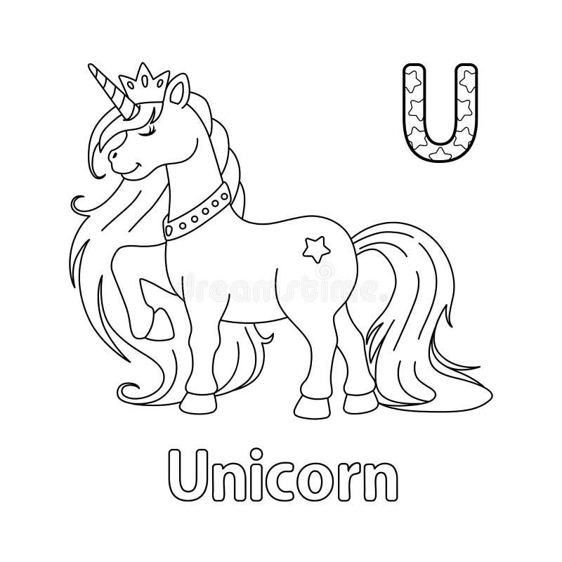 Unicorn princess alphabet abc coloring page u stock vector