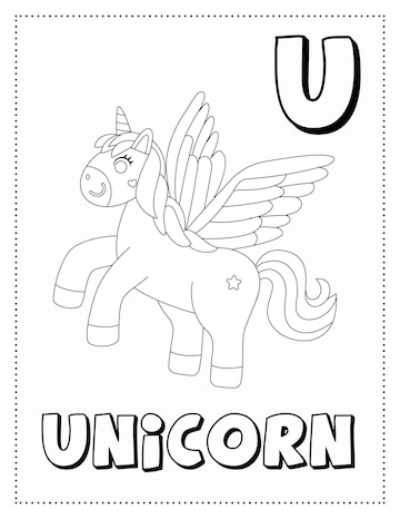 Premium vector letter u is for unicorn coloring page coloring book letter animals for kids