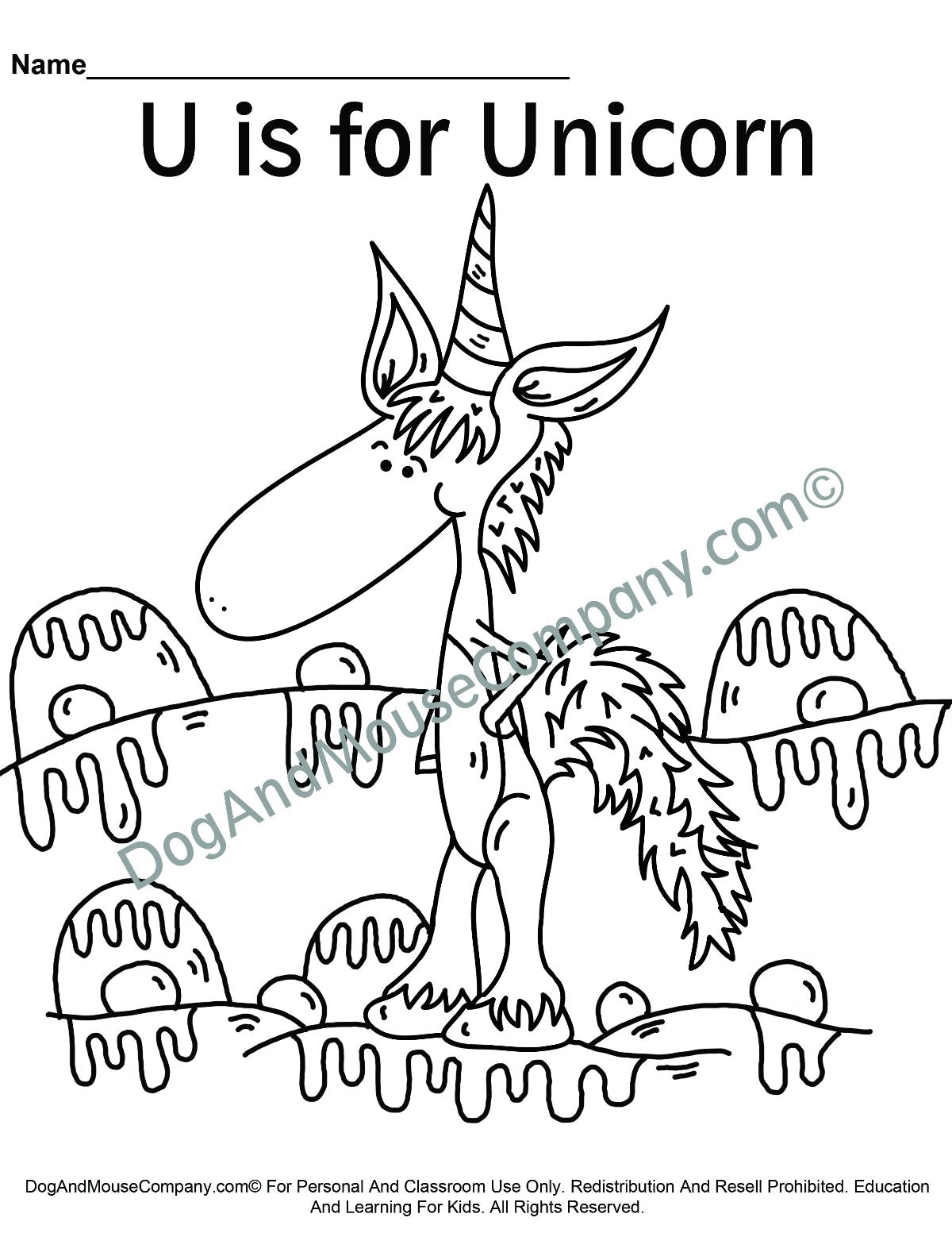 U is for unicorn coloring page learn your abcs worksheet printabl â dog and mouse pany