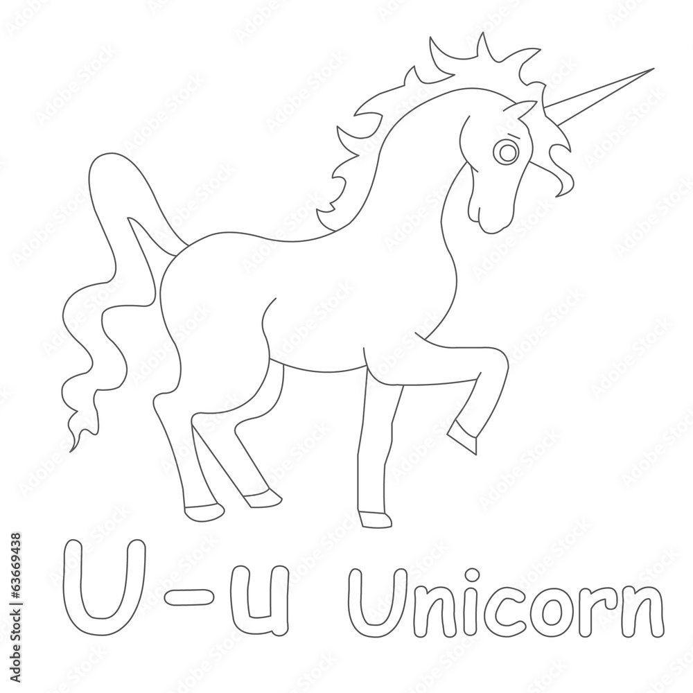 U for unicorn coloring page illustration