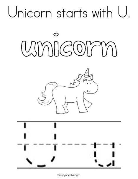 Unicorn starts with u coloring page