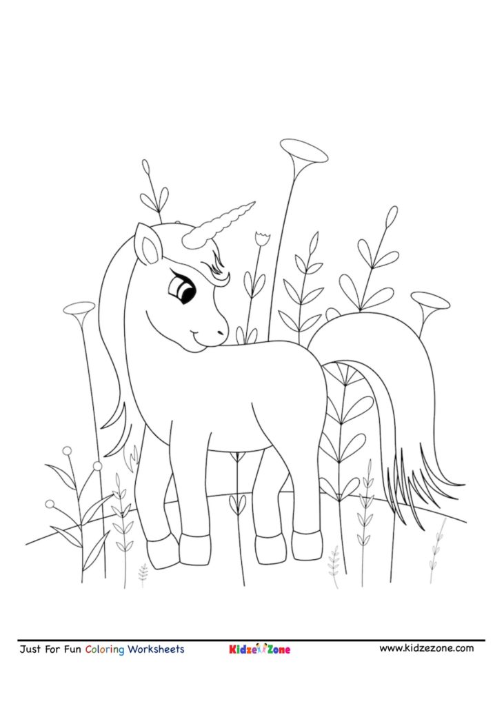 Pony unicorn with flowers coloring page