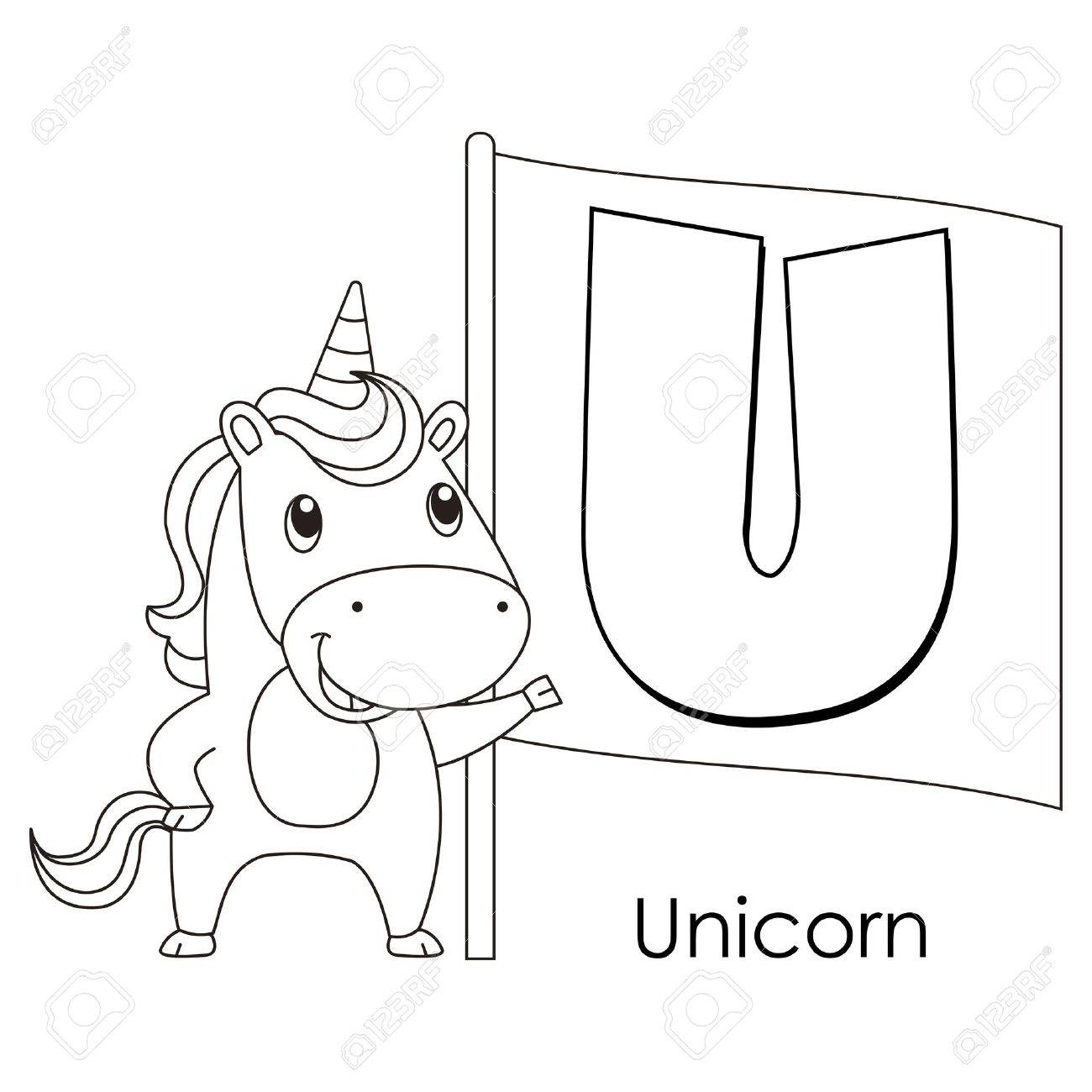 Coloring alphabet for kids u with unicorn royalty free svg cliparts vectors and stock illustration image