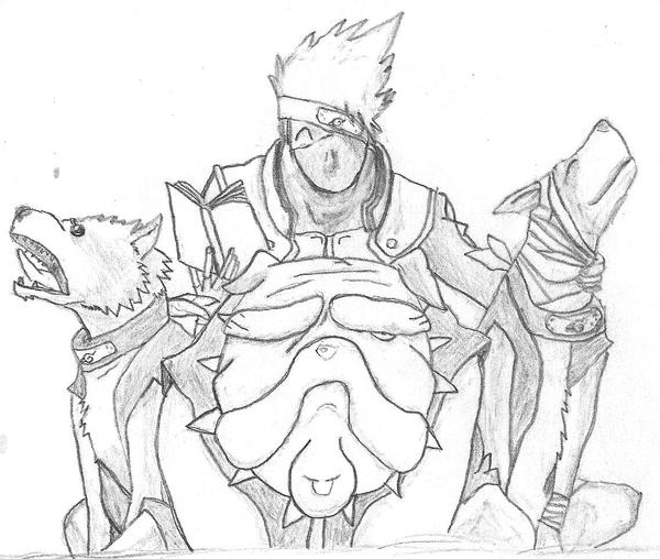 Kakashi with ninja dogs sketch by the