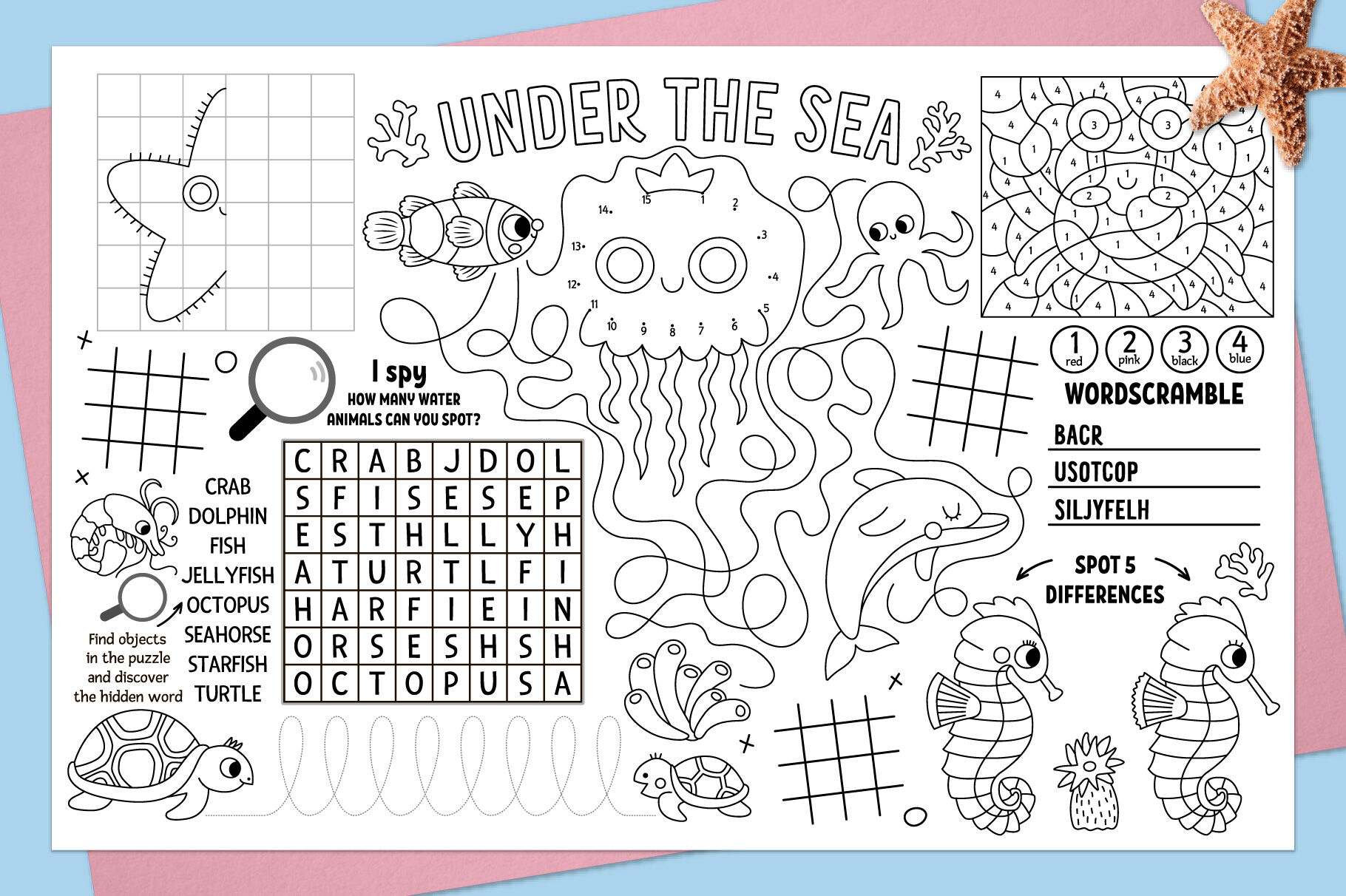 Under the sea coloring activity placemats by lexi claus