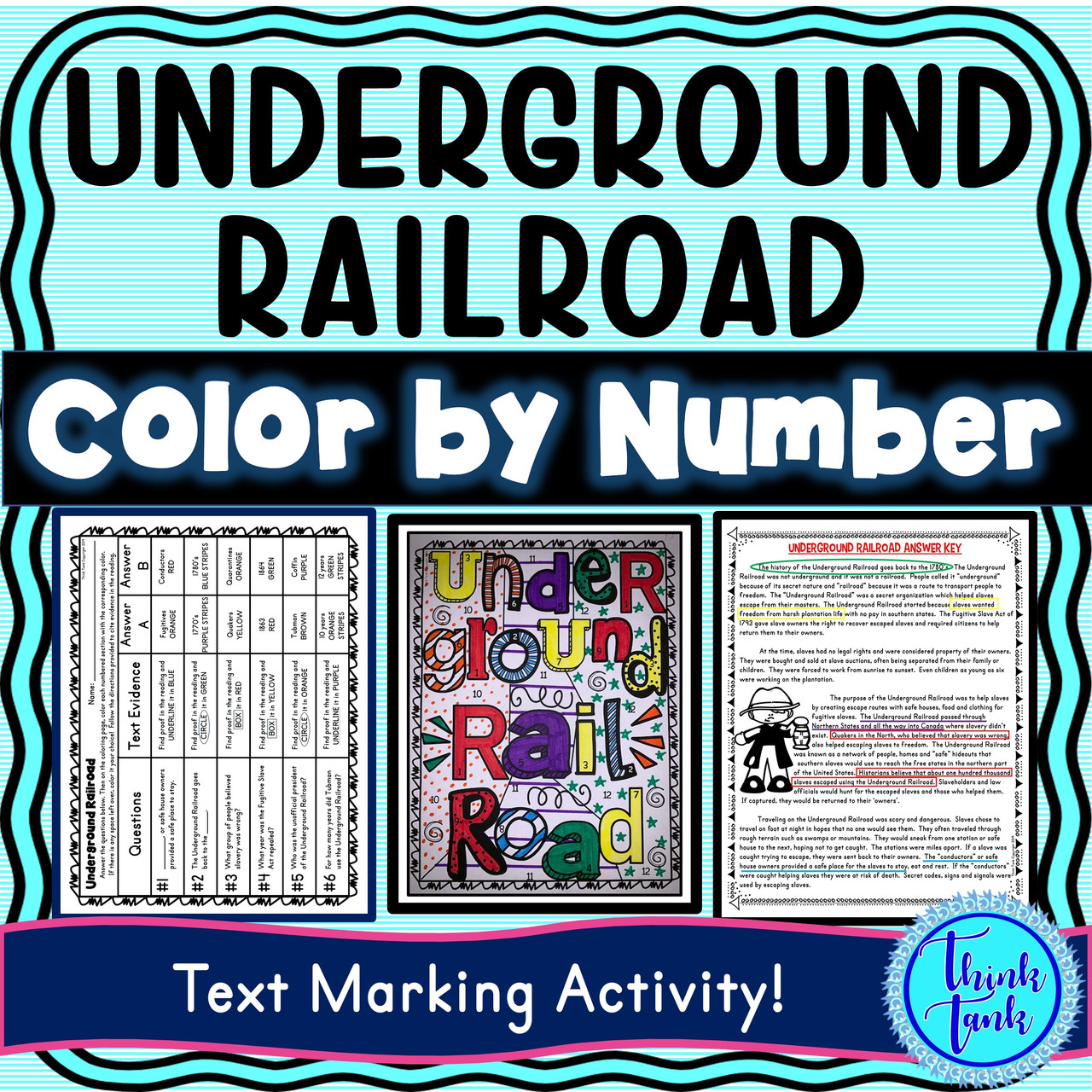 Underground railroad color by number reading passage and text marking