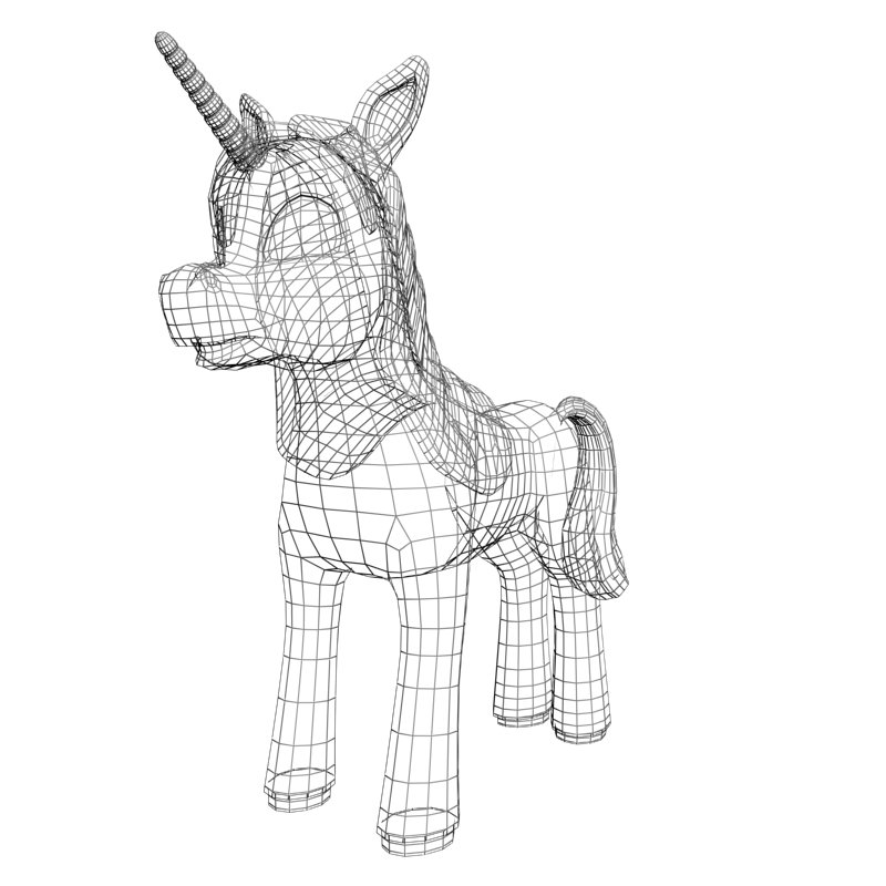 Cartoon unicorn rigged d model in fantasy