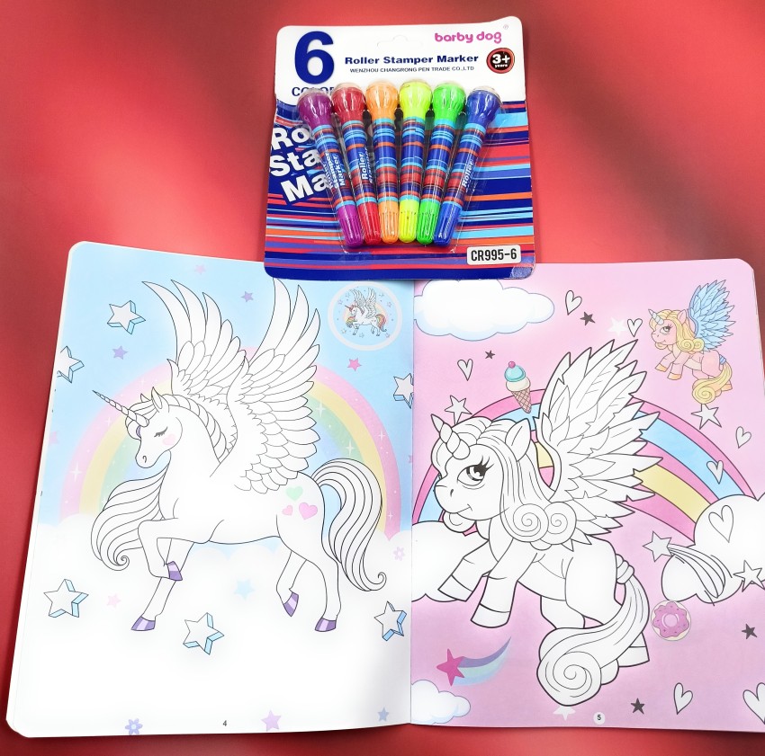 Idyllic unicorn d color book part with unicorn rollers markers pcs