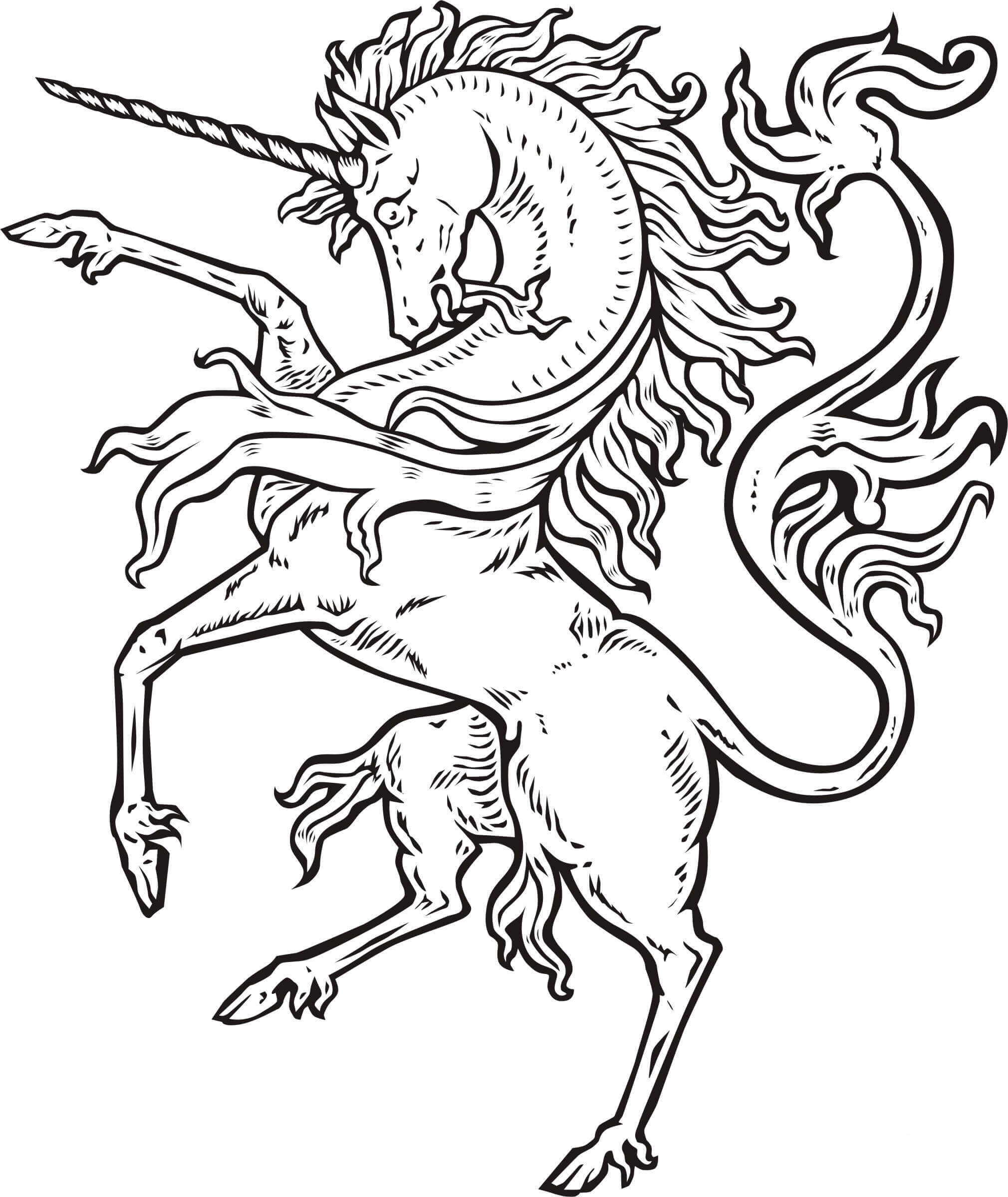 Realistic unicorn coloring page