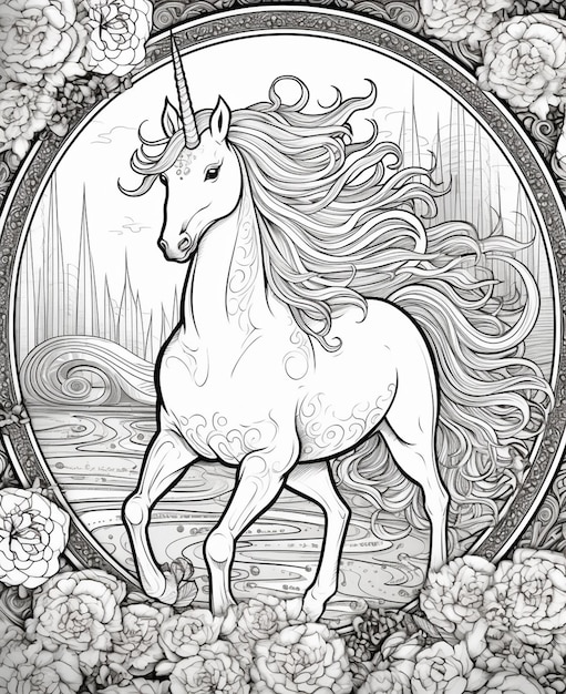 Premium ai image coloring pages for adults unicorns unicorn coloring pages for adults generative ai
