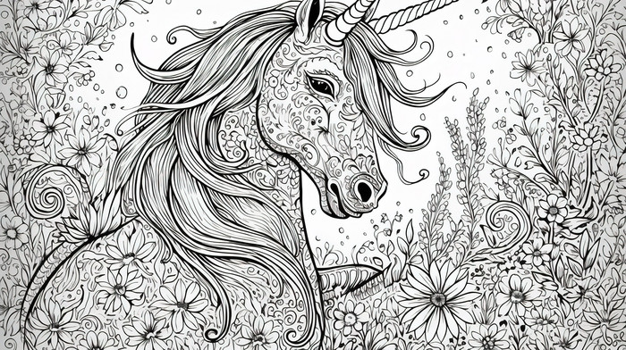 Colorful unicorn an adult coloring page with a printed backgrounds jpg free download