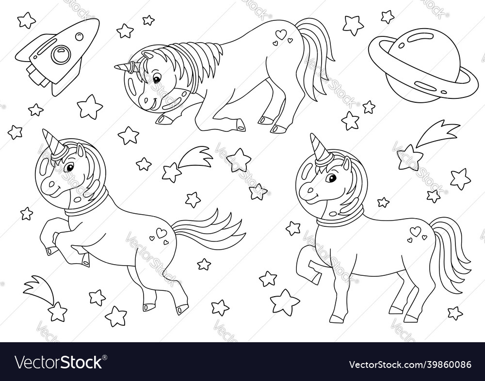 Magic fairy unicorn cute horse coloring book page vector image