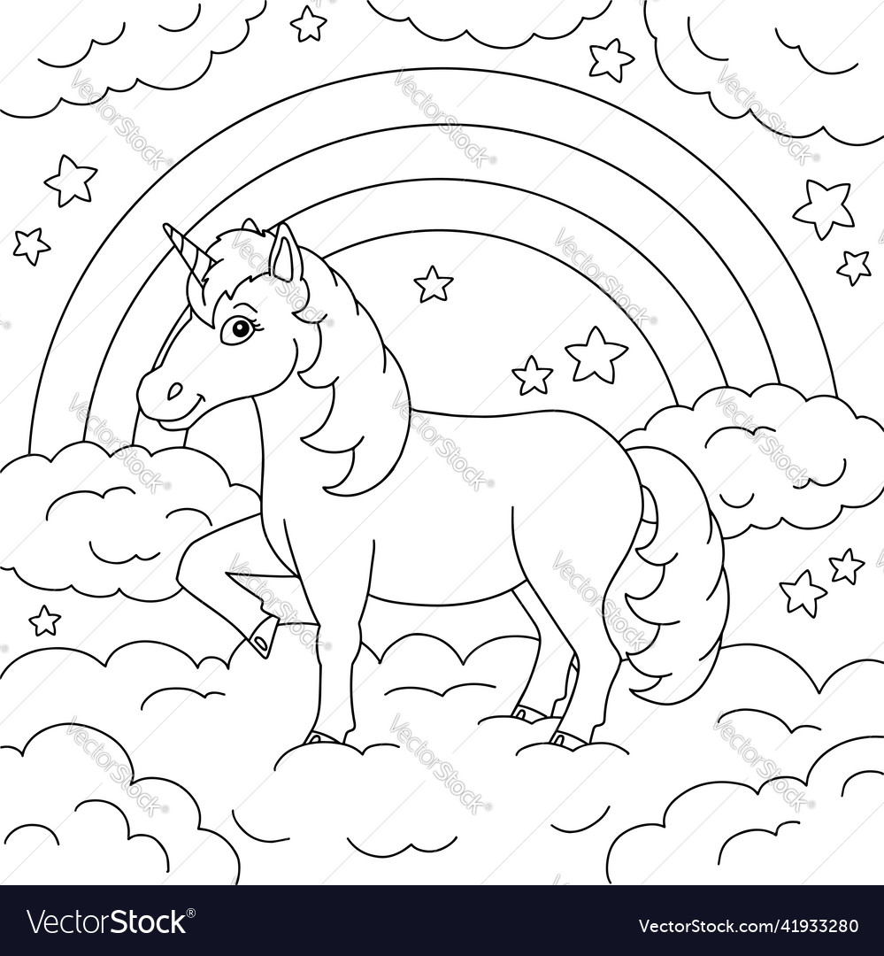 Magic fairy unicorn cute horse coloring book page vector image