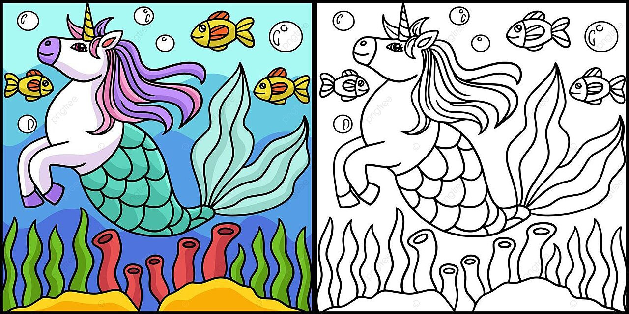Unicorn mermaid coloring page colored illustration page picture magic vector unicorn drawing mermaid drawing rat drawing png and vector with transparent background for free download