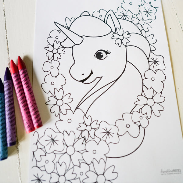 Unicorn birthday party coloring