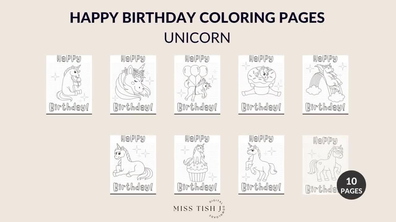 Printable happy birthday coloring pages unicorn theme digital download in x in instant download