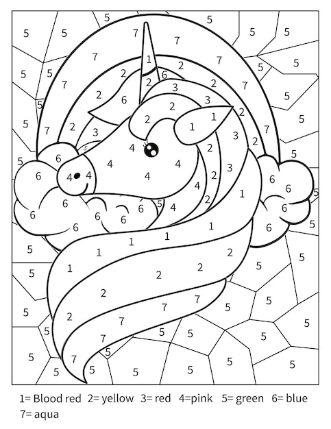 Premium vector unicorn color by number coloring page