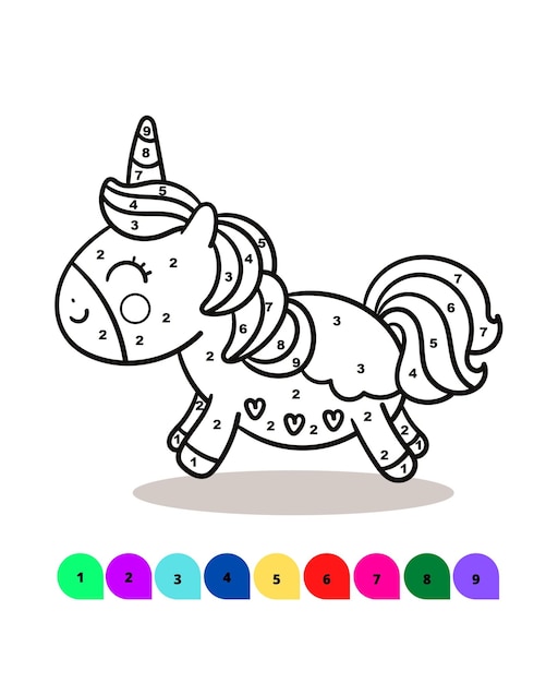 Premium vector color by number unicorn coloring pages for kids