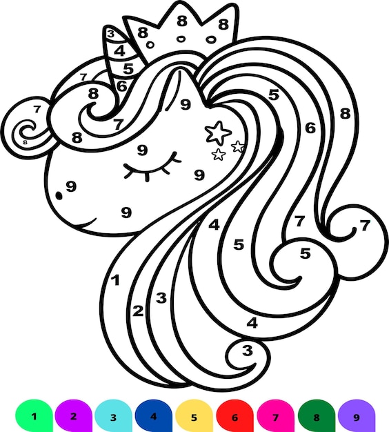 Premium vector color by number unicorn unicorn coloring pages for kids activity books coloring pages v