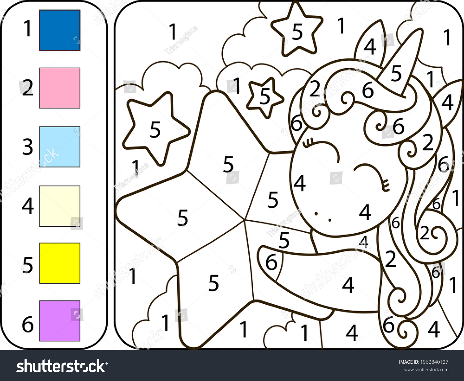 Color cute beautiful unicorn by numbers stock vector royalty free