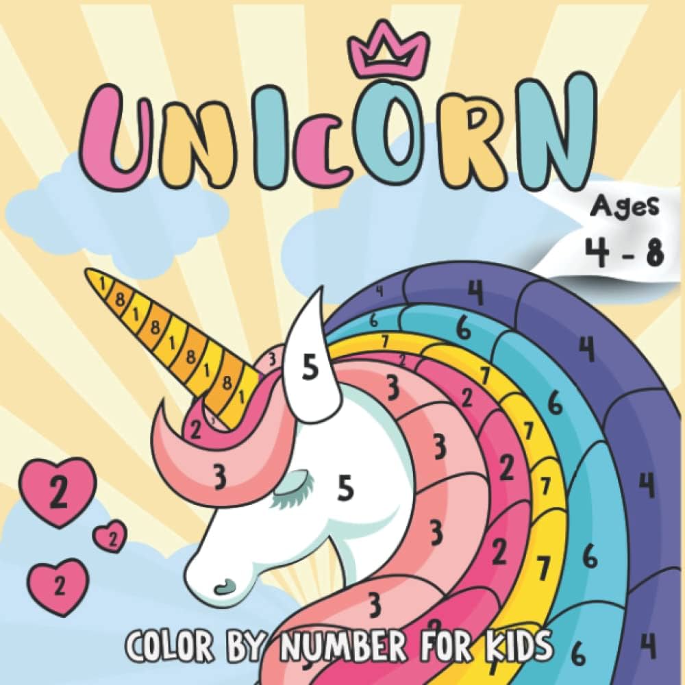 Unicorn color by numbers for kids ages