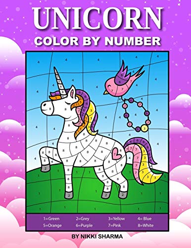 Unicorn color by number coloring book for kids ages