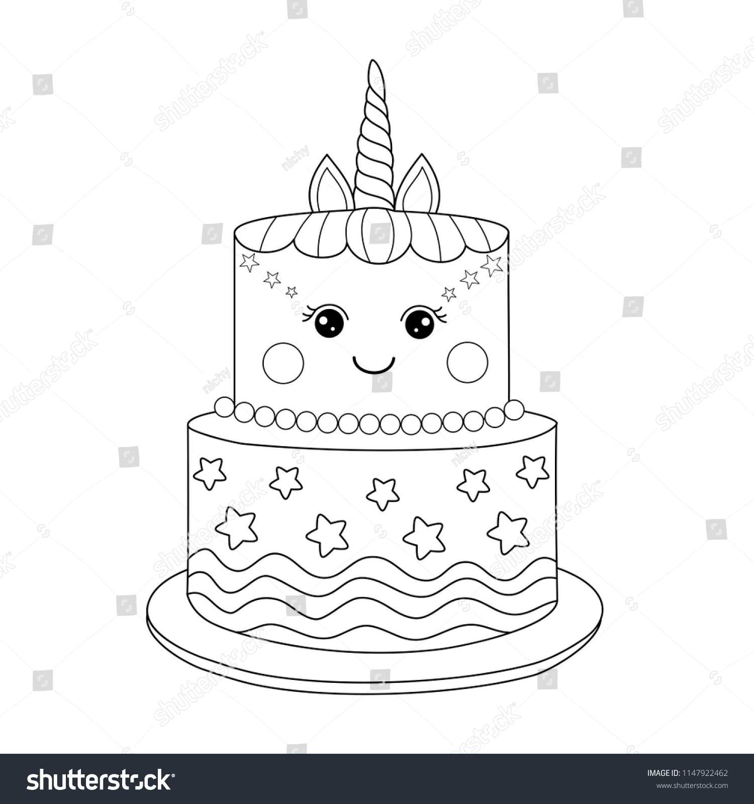 Hakuun unicorn cake coloring book adult vector liittyvã vektorikuva rojaltivapaa