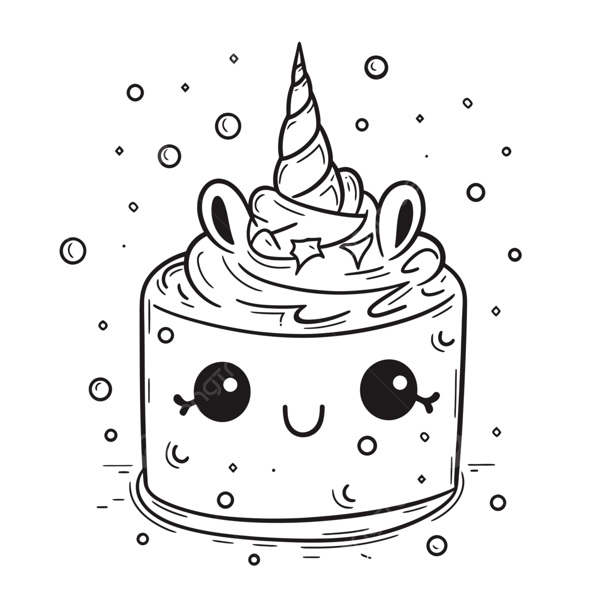 Cute unicorn cake coloring page outline sketch drawing vector unicorn drawing cake drawing wing drawing png and vector with transparent background for free download