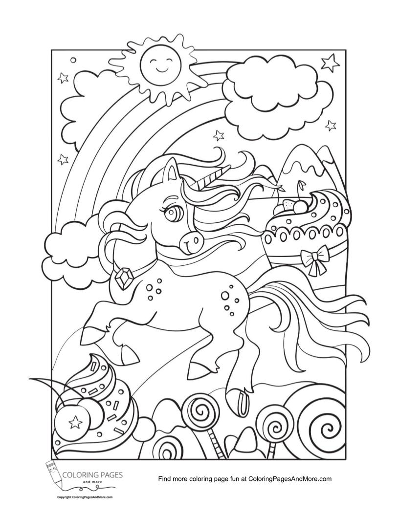 Candy land unicorn coloring page