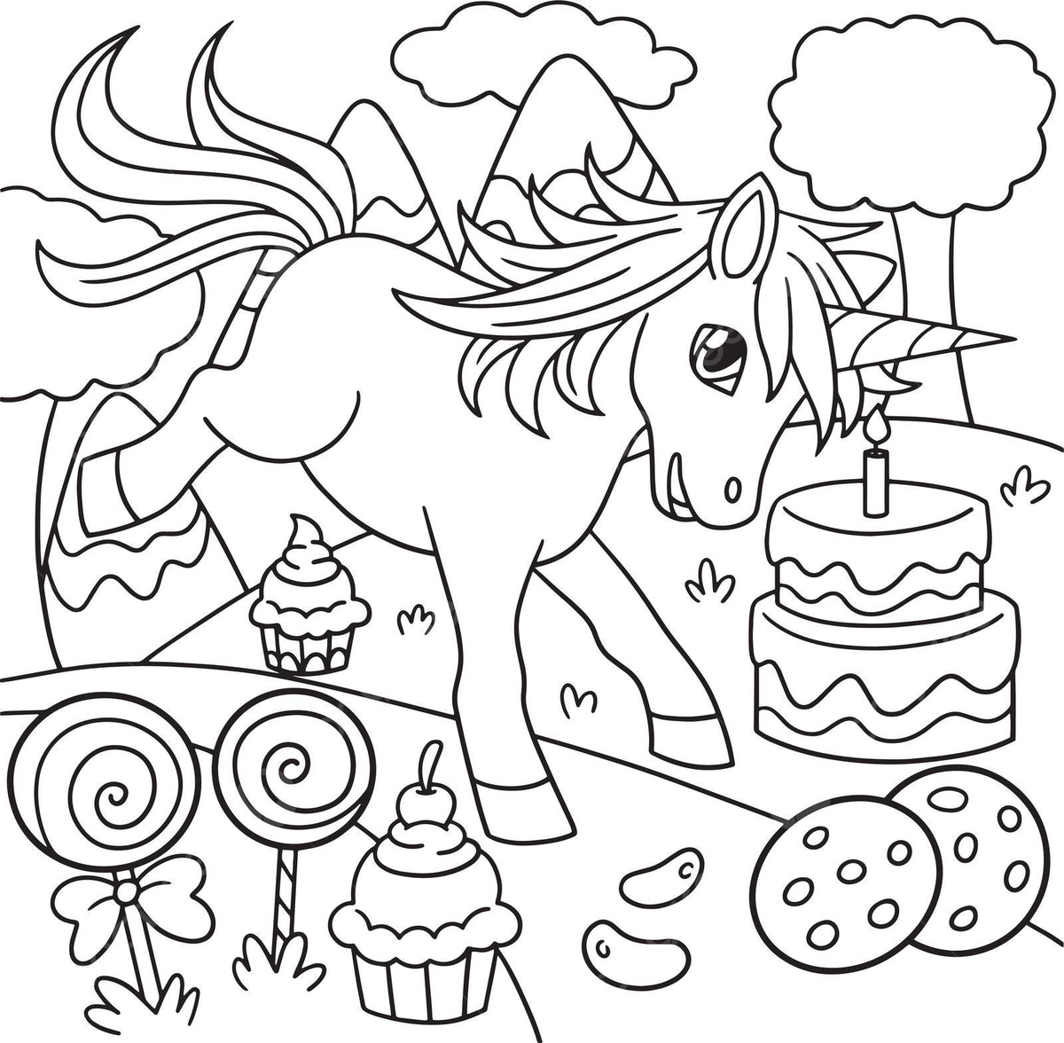 Candy land unicorn coloring page for children icon colouring coloring book vector book drawing unicorn drawing candy drawing png and vector with transparent background for free download